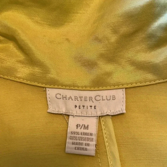 Linen Blend Jacket Women’s Med P Yellow Front Zip Pockets Collar Modern Artsy - Picture 3 of 17